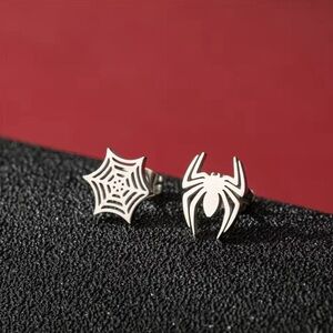3 For $35 18K White Gold Spiderman Theme Unisex Earrings